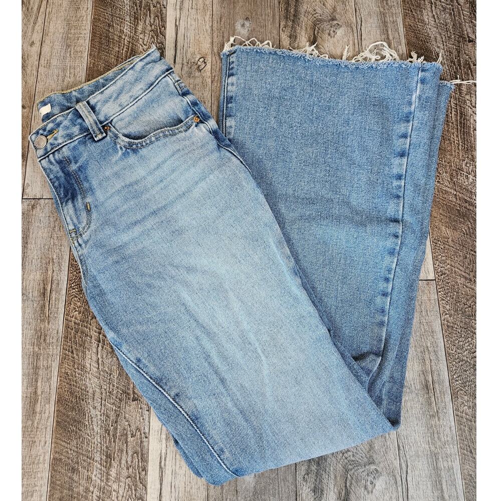PacSun Flare Jeans Womens 28 Raw Hem Blue Distressed Low Rise Faded Light Wash